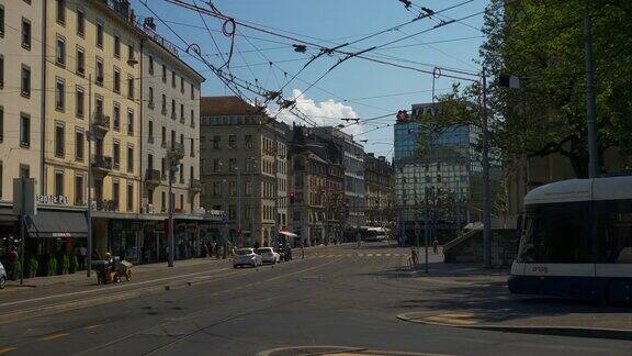 瑞士白天时间日内瓦市区交通街道广场全景4k