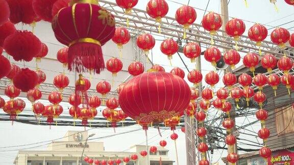 4kslowmotion中国的灯笼和舞龙在中国新年