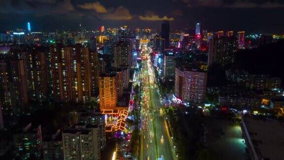 中国夜景时间照亮珠海城市景观交通街道十字路口航拍全景4k时间推移