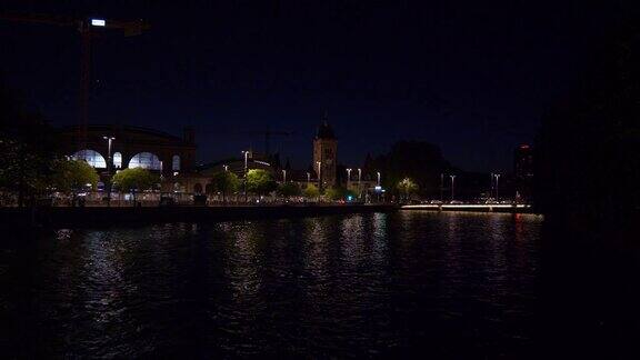 夜间苏黎世市火车站河畔全景4k瑞士