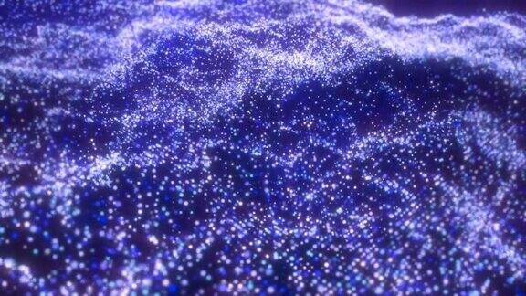 来自能量粒子的蓝色波浪神奇地发光高科技未来主义的光点抽象的背景