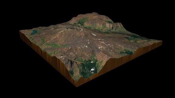 科帕休火山地形地图3D渲染360度循环动画