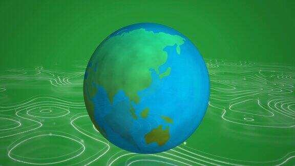 在绿色背景上旋转地球地形