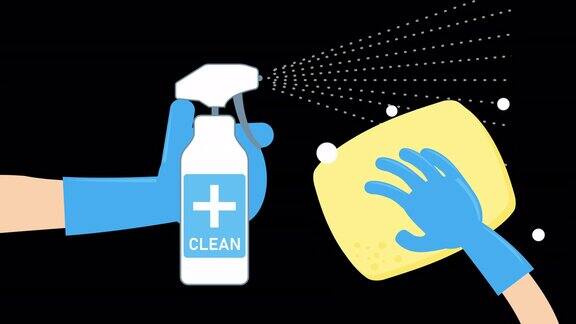 动画手清洁雾喷和洗涤泡沫保护冠状病毒Covid-19或2019-nCov为大流行和病毒预防概念
