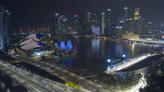 新加坡城市的夜景鸟瞰图