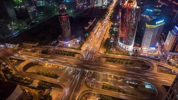 时间推移-北京城市交通夜间鸟瞰图(WS)