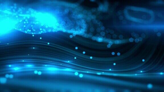 蓝色漩涡线与发光的粒子流动环状背景