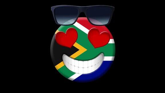 南非由Alpha频道(透明背景)隔离的南非国旗笑脸动画动画Emoji笑脸图标动画表情符号南非旅游