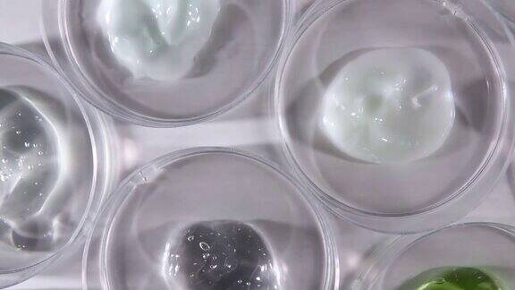 有凝胶液体的培养皿各种细菌组织药物研究微生物实验室慢动作
