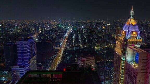 夜光台北市景市中心交通街道屋顶全景4k时间推移台湾