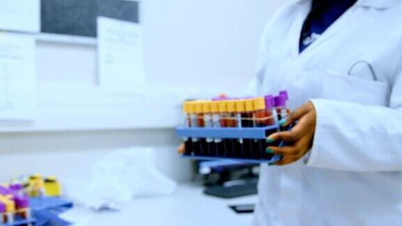 实验室技术员携带血液样本架4k