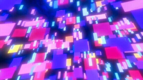 彩色能量正方形和矩形粒子魔法发光高科技未来的抽象背景
