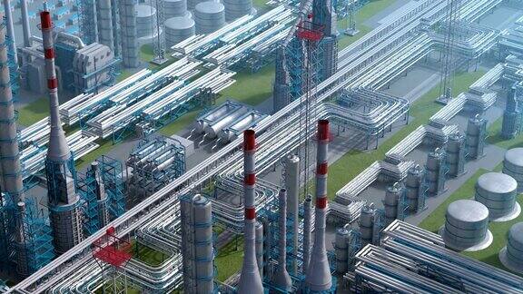 石油和天然气炼制厂工厂等距视图清晰工业石油区钢管和储油罐无人机飞越植物上空射击生成的3d图像理想的背景拍摄计划