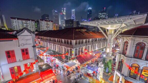 4k时间的人在中国街新加坡有很多商店和旅游步行购物