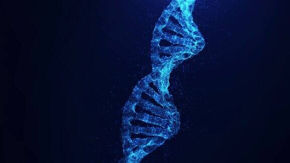 DNA遗传建模技术概念螺旋相互连接的多边形移动缓慢深蓝色的背景