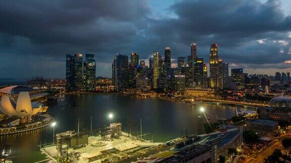 新加坡海湾地区在黄昏俯视