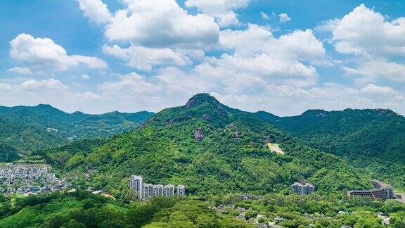 城市高层住宅建筑在绿色森林中