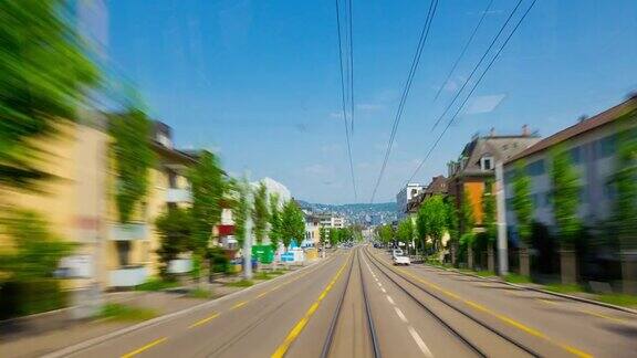 瑞士白天灯光苏黎世市有轨电车乘坐pov全景4k时间推移