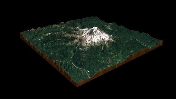 雷尼尔山地形地图3D渲染360度循环动画