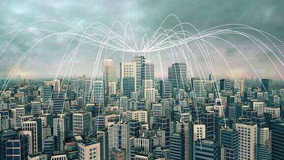 都市鸟瞰图5G无线互联网形成拱门