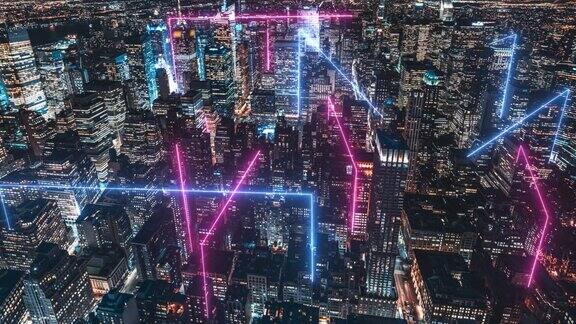 智慧城市和元宇宙概念曼哈顿的夜晚