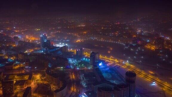 明斯克城市中心空中全景图4k时间间隔白俄罗斯