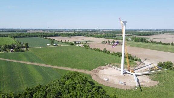风力发电机零配件施工现场无人机航拍图