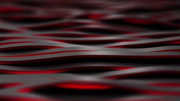 无缝循环黑碳纤维运动背景技术波浪线与红色霓虹灯发光的三维插图