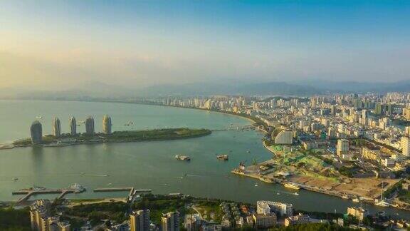 日落时间三亚城市风景岛屿航拍全景时间间隔4k中国