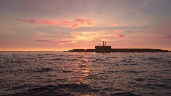 日落时潜水艇在海洋里