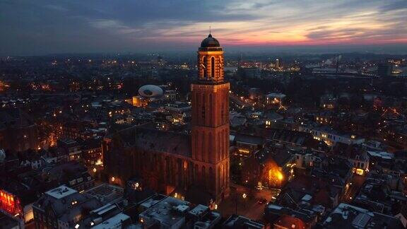 冬季的Zwolle城市鸟瞰图