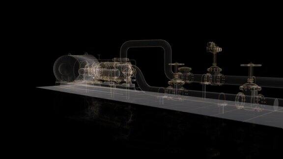工业设备电动阀门戴着一副金属框数字技术x射线可视化三维渲染360度旋转