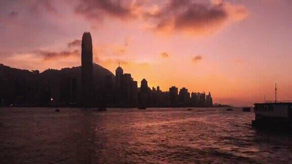 令人印象深刻的香港中环时间流逝-从白天到夜晚的过渡