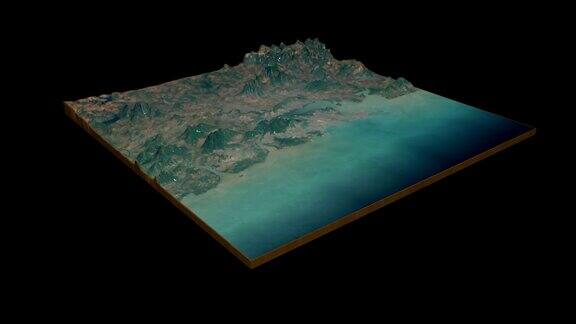 孟买地形地图3D渲染360度循环动画