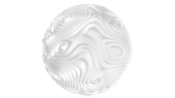 白色3D球体与液体波纹在循环的背景