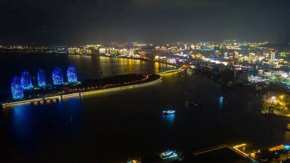 夜光三亚岛交通航拍全景图时间跨度为4k中国