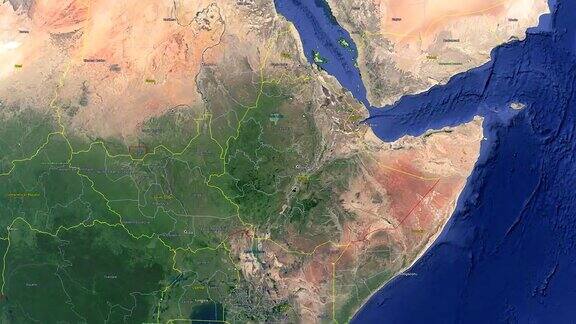 埃塞俄比亚国旗三维地球在空间-缩放在埃塞俄比亚外