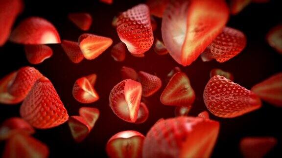 掉落的草莓3D新鲜水果-慢动作