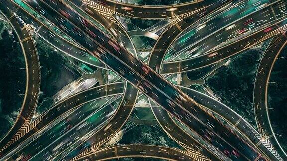 无人机夜景天桥与城市交通