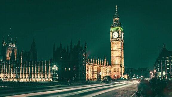 英国伦敦著名的大本钟钟楼美丽的夜晚
