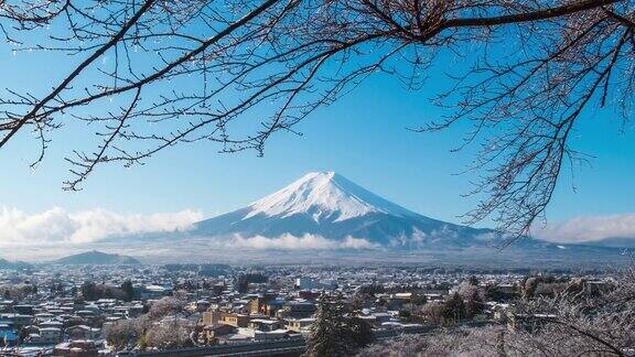 从日本藤吉田俯瞰富士山的4k时间流逝