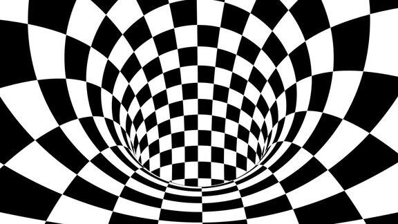 黑白致幻的视错觉抽象催眠动画背景方格几何循环墙纸