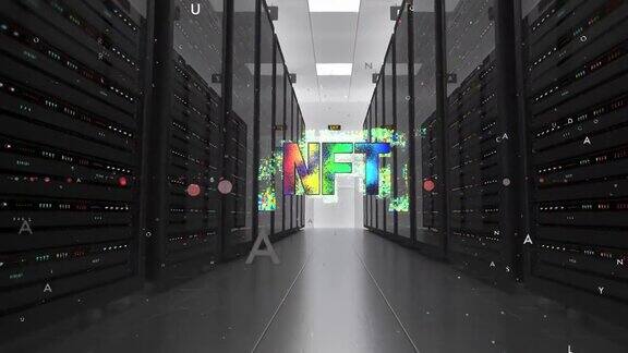 彩色NFT符号在现代数据中心房间