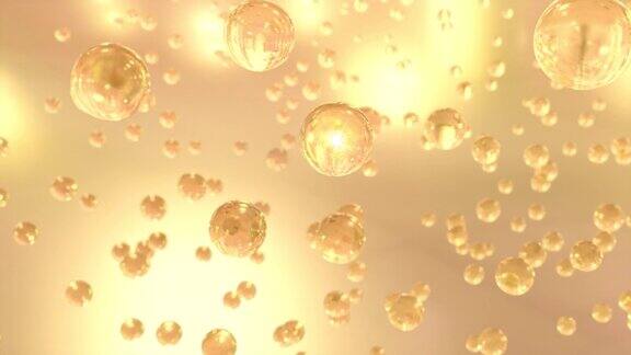美丽的微距镜头的各种黄金泡沫在水中