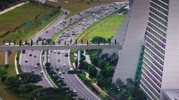 新加坡天光城交通道路附近著名的酒店全景4k时间推移