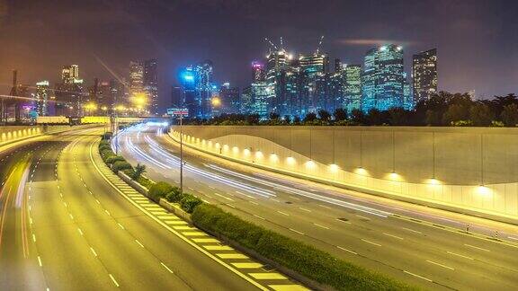 现代城市夜间临水道路交通及城市景观时间流逝