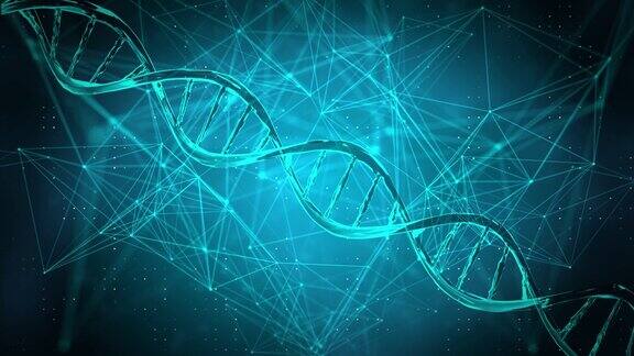 4k蓝色DNA分子结构科学粒子演示环