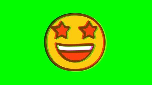 绿色背景上的星击表情符号故障效果Emoji运动图形