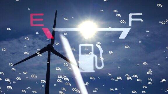 二氧化碳二氧化碳排放全球空气气候污染概念燃油计量和风力发电