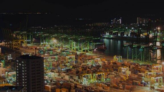 4K延时:新加坡港口仓库在黄昏时分进行进出口工作